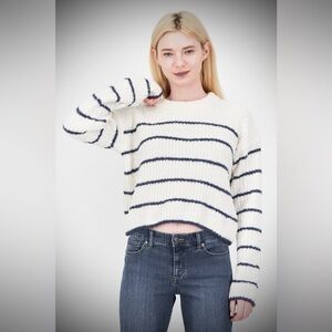 Pink Rose Cream and Green Striped Cropped Sweater
